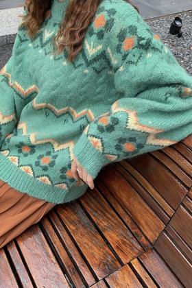 LNNNS 蓝绿几何套头毛衣 15234