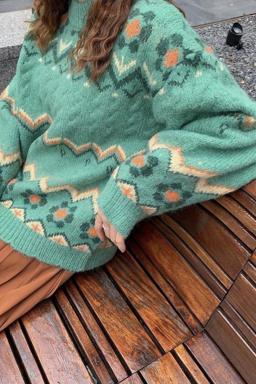 LNNNS 蓝绿几何套头毛衣 15234 商品图0