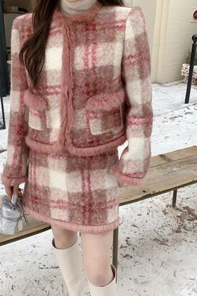 ELLA JADE 小香风格纹夹棉外套半裙套装 19574