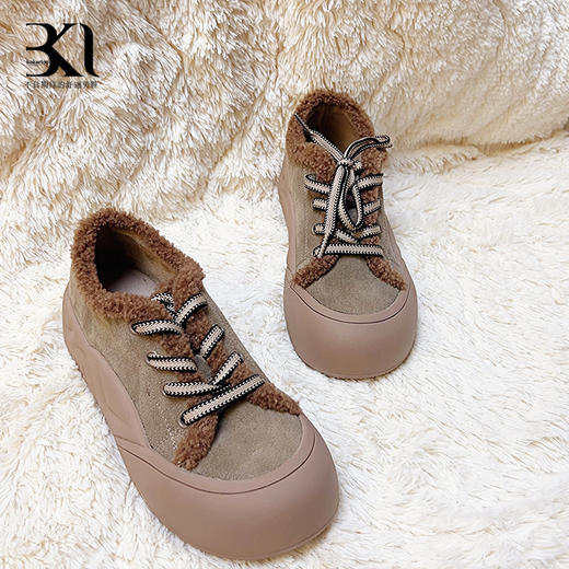 BAKERLOO女鞋复古厚底加绒毛毛鞋运动板鞋MG115 商品图1