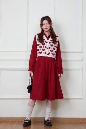 LNNNS 爱心复古针织马甲连衣裙套装 19532