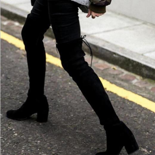 【顺丰包邮】41842 洛诗琳明星同款弹力绒面粗跟过膝长靴女03601 商品图1