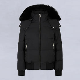 MOOSE KNUCKLES 女士金属驼鹿指节徽标绗缝连帽羽绒服 黑色 M34LJ179S 305