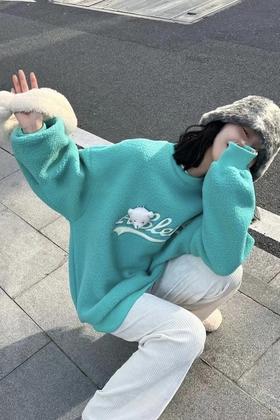 Stay2Weeks 糖果蓝绿色颗粒绒卫衣 15243