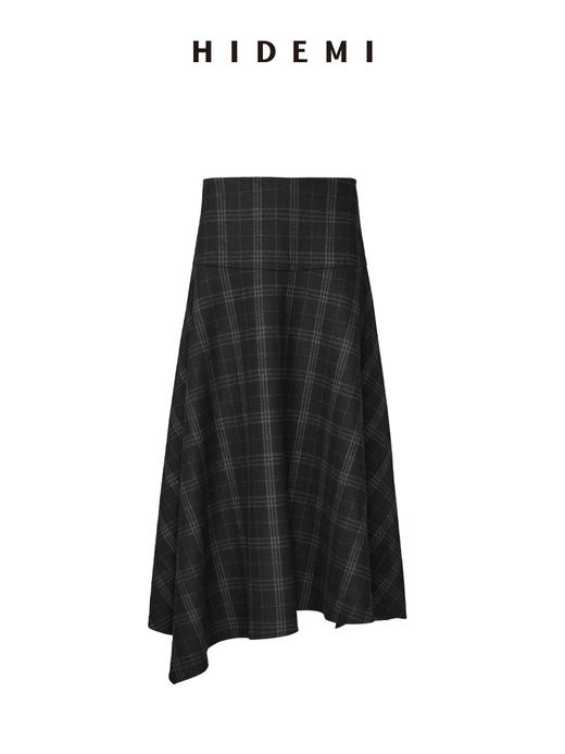 HIDEMI 进口色织格纹厚款羊毛可拆卸围巾设计感多穿式不对称剪裁外套衬衫半裙套装 商品图10