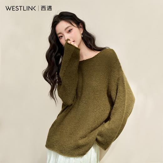绵羊毛慵懒风针织衫女大圆领落肩袖宽松毛衣V3742603 商品图1