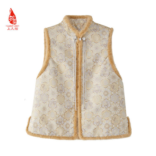 SAINTJOY/上久楷 女式宋锦貂绒丝棉马甲 中式上衣 中国风 复古 如意葫芦龟背龙纹 CY1044207002 商品图3