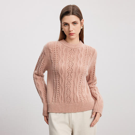 【绞花镂空羊绒衫】羊绒世家秋冬新品100%山羊绒圆领内搭保暖针织毛衣 商品图2