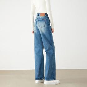 【自】全新升级【铂金会员183/天猫239/差价56】(12420) 洛诗琳新款重工高品质水洗做旧蓝色显瘦直筒阔腿长裤