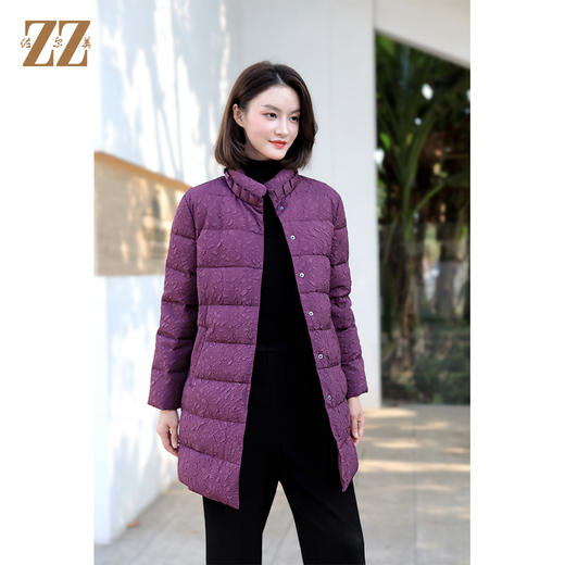 佐尔美冬季新款 气质中长款90绒立领碎花羽绒服女E34YY48 商品图4