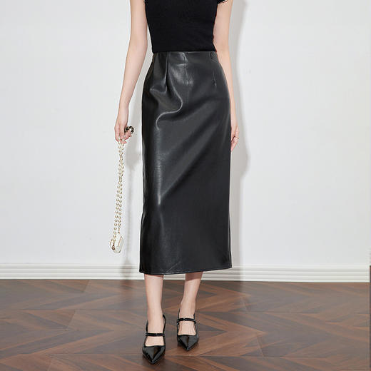 【高货wl】全新升级【铂金会员220/天猫289/差价69】(22334)直筒复古皮半身裙秋冬新款气质精致柔软蛋白PU皮裙 商品图2