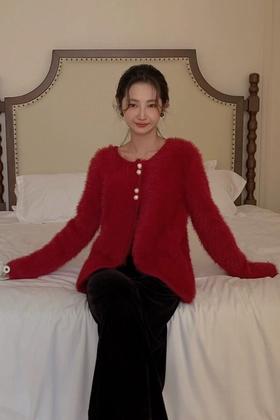 Le Malene 优雅红色百搭针织开衫外套 19489