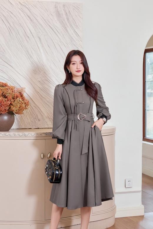 Le Malene 厚款橄榄绿色盘扣腰带连衣裙 19501 商品图2