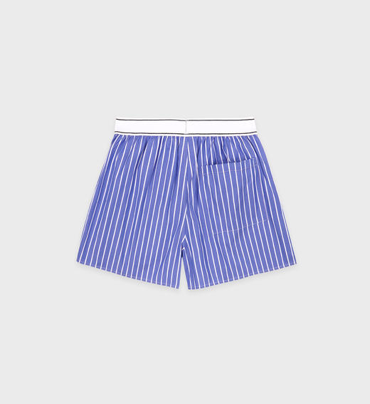 Sporty & Rich - Serif Logo Boxer Short - Blue/White Stripe - 女装 - 短裤 - 蓝色/白色条纹 商品图1