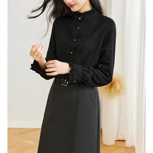 Y4D11B2127 法式木耳领压褶羊毛衬衣RJ005 商品图4