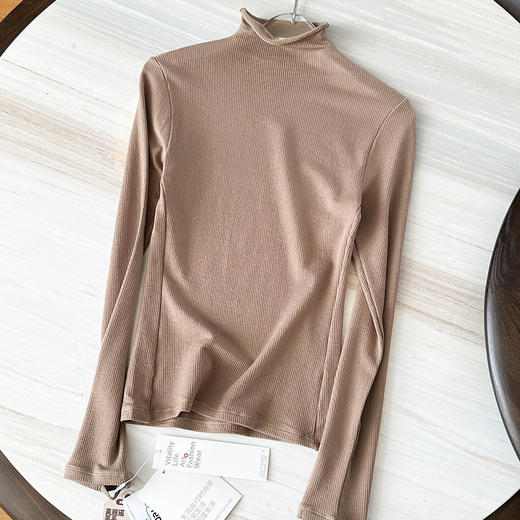 官网890！卡戴珊同款微卷半高领罗纹针织羊毛混纺打底衫女 单穿修身长袖上衣可外穿 商品图7