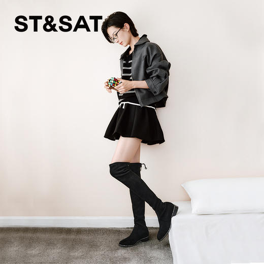 星期六钻条沿边显瘦高筒过膝长靴SSC4117343 商品图1