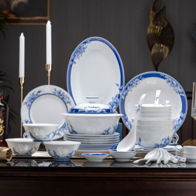 富玉 |   景德镇高温玲珑瓷餐具组合轻奢高级感青花玲珑清水芙蓉餐具