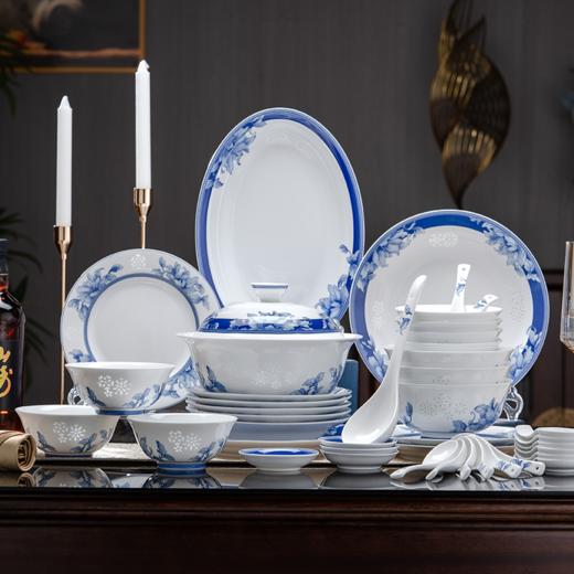 富玉 |   景德镇高温玲珑瓷餐具组合轻奢高级感青花玲珑清水芙蓉餐具 商品图0