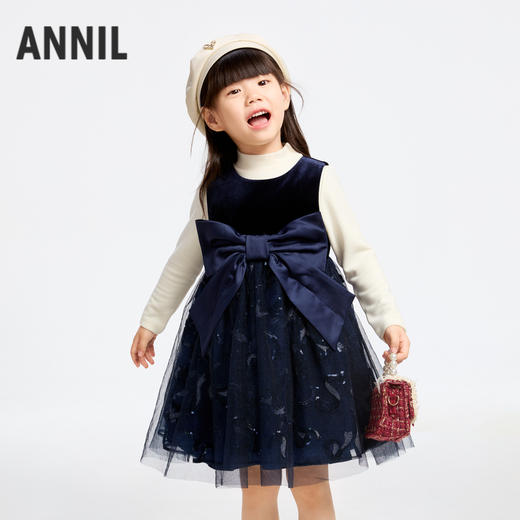 女童精致网纱丝绒裙冬季新款安奈儿童装实体店同款XG443759 商品图0