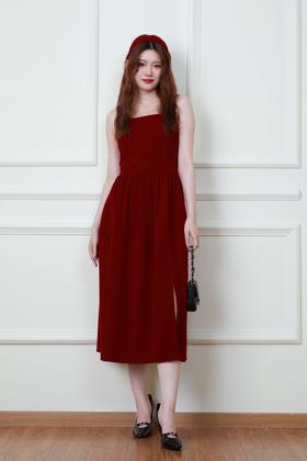 SIA SAYLOR 高级丝绒质地红色背心连衣裙 19580