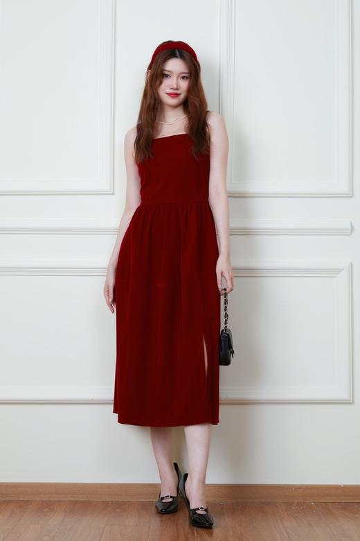 SIA SAYLOR 高级丝绒质地红色背心连衣裙 19580 商品图0