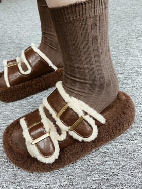 【勃肯拖鞋】跟高4厘米，黑棕两色【拍2减10】厚底棉拖鞋外穿慵懒增高毛毛拖鞋女，十几度温度穿没问题，