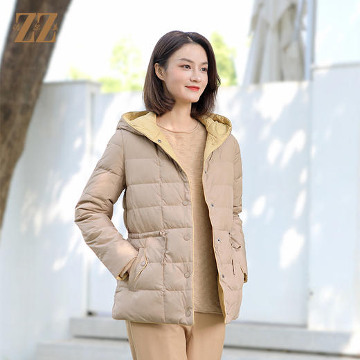 佐尔美冬季新款 双面穿气质连帽90绒面包服羽绒服外套女E34YY02 商品图2