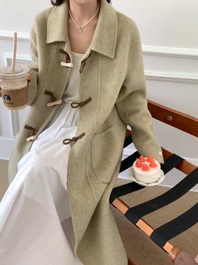 【YW】无忧购韩系小清新木牛角扣翻领双面羊毛大衣98311（截单后7天发货)