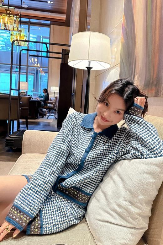 LNNNS 撞色翻领千鸟格开衫半裙针织套装 19528 商品图8