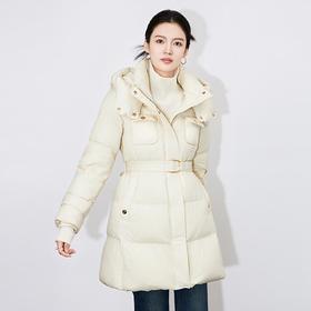 【高货wl】全新升级【铂金会员735/天猫999/差价264】(03208)洛诗琳新款保暖加厚连帽羽绒服高级感白鸭绒中长款外套