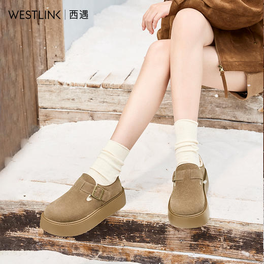 西遇勃肯鞋厚底加绒女新款冬季全包毛毛博肯鞋外穿保暖棉鞋子D4147832 商品图1