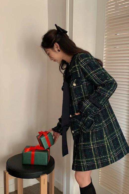 ANSUABEL 绿色圣诞主题时髦格纹连衣裙 19558 商品图5