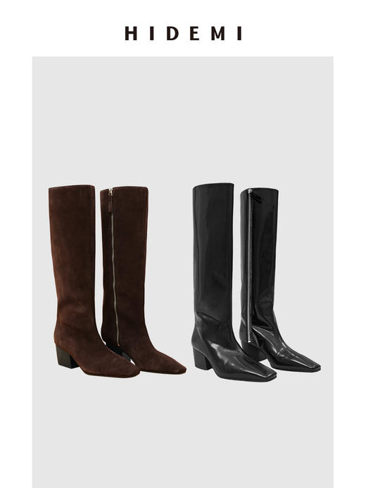 HIDEMI 【董生活同款】经典方尖头系列切尔西厚底方跟长靴马靴 商品图0