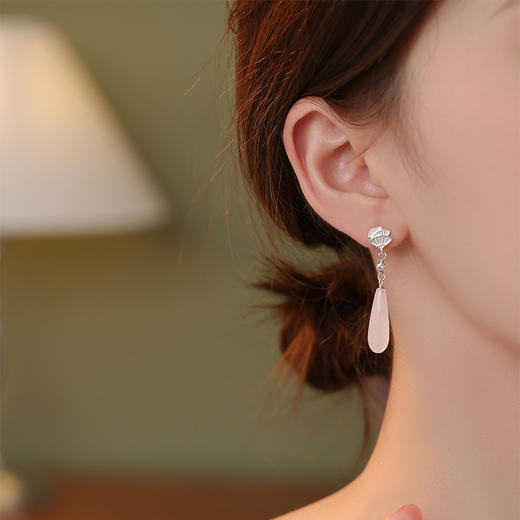 【如意扇】S925银扇形白玉髓流苏耳钉【JHY-E000946Y】 商品图3