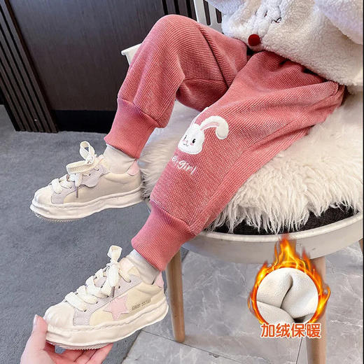 【加绒保暖，甜美出镜~】女童灯芯绒裤子 秋冬季新款 中小儿童加绒加厚 一体绒运动束脚裤-QQ 商品图3