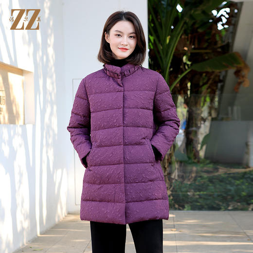 佐尔美冬季新款 气质中长款90绒立领碎花羽绒服女E34YY48 商品图0