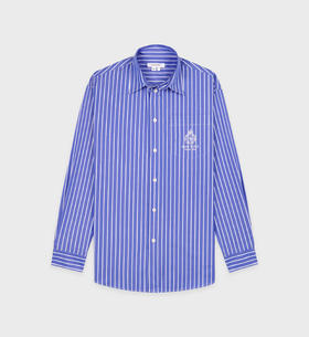 Sporty & Rich - Crown Oversized Shirt - Blue/White Stripe - 女装 - 衬衫 - 蓝色/白色条纹