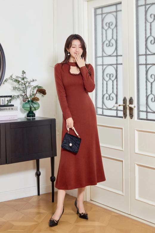 Le Malene 气质枣红色性感镂空连衣裙 19562 商品图0