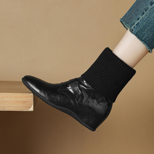 【预售5天】加绒毛线口复古妈妈皮鞋，低跟舒适冬坡跟短靴LD&6955 商品图3