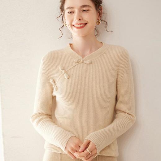 【高货QJ】全新升级【铂金会员422/天猫569/差价147】(14127) 洛诗琳秋冬新款中式羊绒衫国风盘扣设计复古羊毛显瘦上衣 商品图1