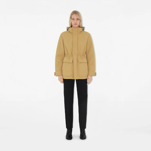 【一】BURBERRY 巴宝莉 女士格纹连帽绗缝尼龙外套棉服 驼色 8093877 B8626 商品图1