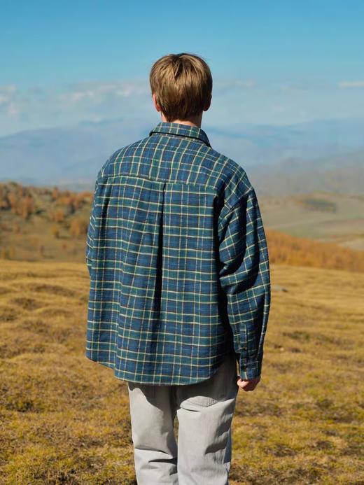 Evistub/E-4DCS999/日本面料蓝格厚织竹节刷毛贝壳扣翻领衬衫 商品图1