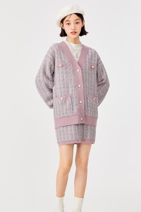 SEM/R森马 小香撞色开衫半裙针织套装 15128