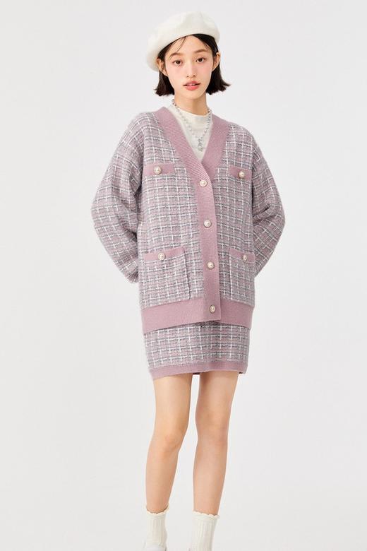 SEM/R森马 小香撞色开衫半裙针织套装 15128 商品图0