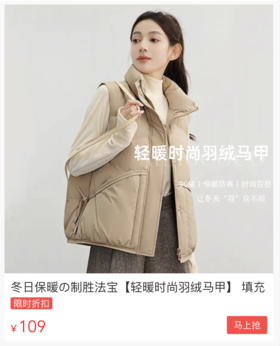  一件T恤钱拿下大牌同厂羽绒马甲？！90%白鸭绒锁温保暖，百搭不臃肿！ 