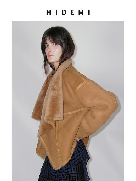 HIDEMI 西班牙进口皮毛一体正反双面穿多穿式设计感堆叠领皮草大衣外套 商品图5