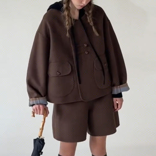 裁缝学苑AQ387双面呢两穿双排扣短款大衣短裤套装纸样女装样板 商品图4