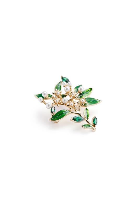 Time Made 花卉枝叶珍珠锆石胸针 8010 商品图2