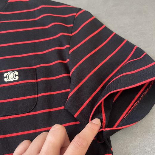 CL 2024新款 凯旋门 胸前口袋 刺绣小标 休闲条纹圆领短袖T恤 男女同款 特惠 Z-12092 商品图4